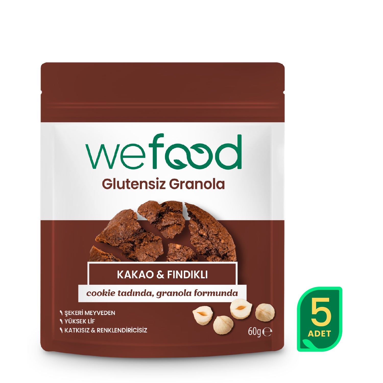 Wefood Glutensiz Granola Bites Kakao & Fındıklı 60 gr 5'li